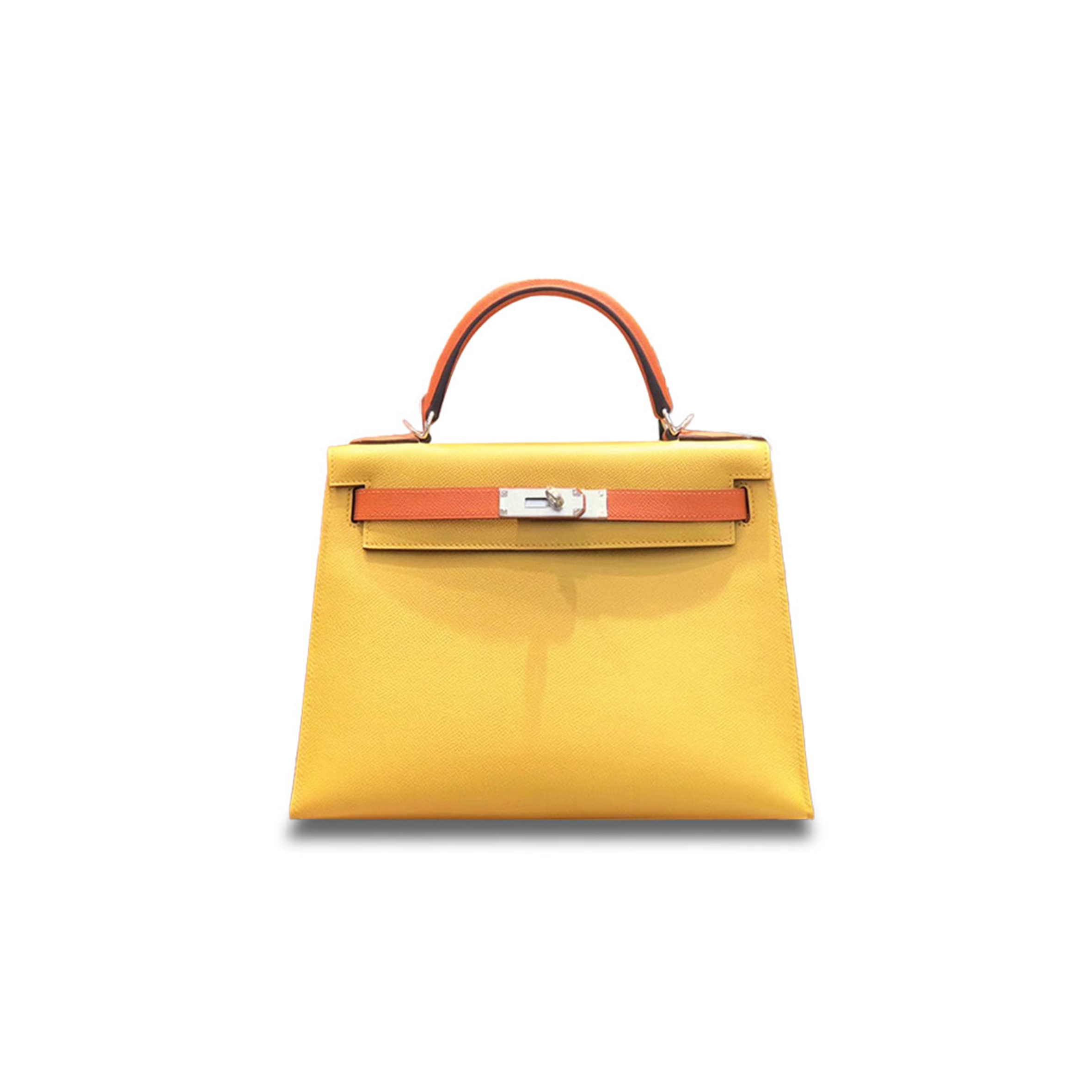 H**mes kelly 28 epsom sun yellow with orange silver buckle (28*22*10cm)